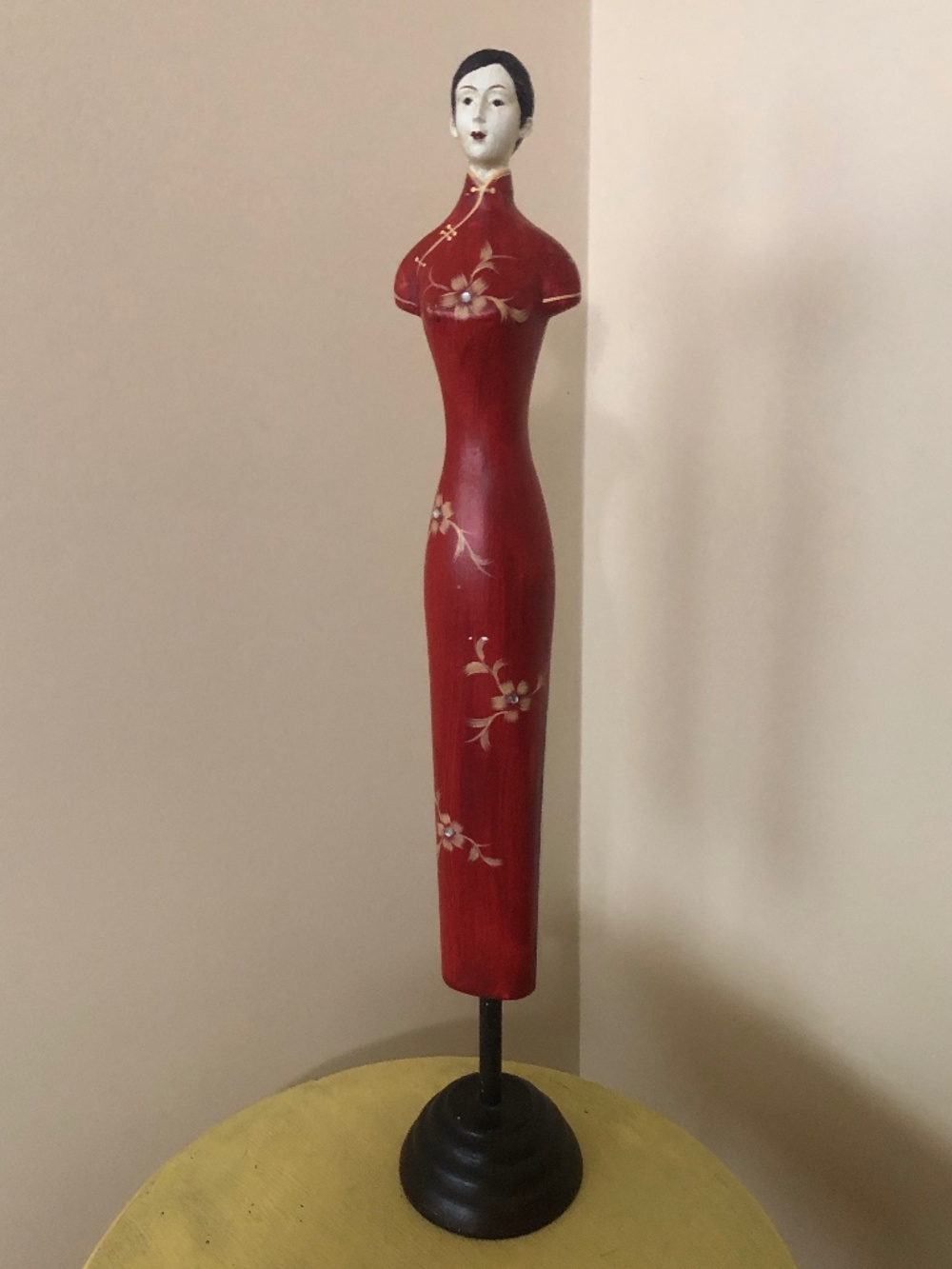 Decorative red hand painted wooden doll mannequin Ao Dai dress
